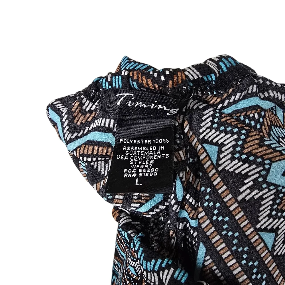 Timing Blue Brown Printed Shoulder Ties Sleeveless Jumpsuit L - Picture 8 of 9
